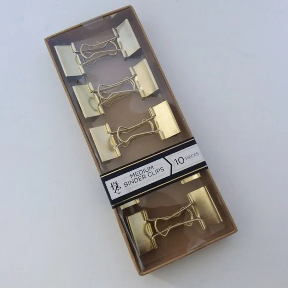 HE Binder Clips Medium Gold-tone 20 Piece Hold Everything